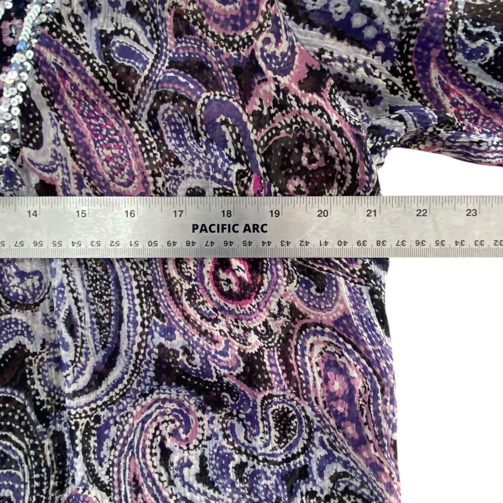NY Collection 100% Silk Sheer Paisley Blouse Boho Sequin Plus Size 1X - Picture 8 of 10